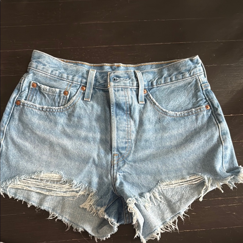 Levi's Blue Jean Shorts High-Waisted Distressed